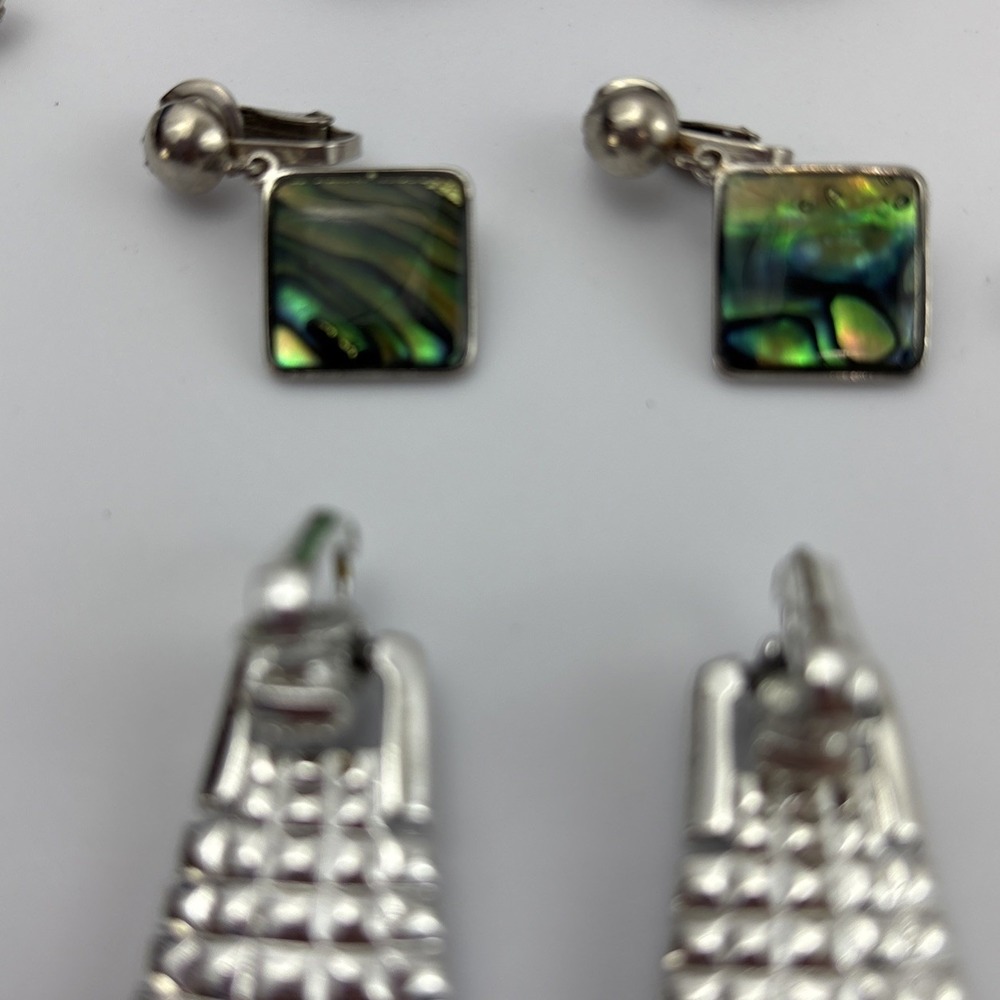 Earrings Clip 4 Sets Various Designs, Art Deco, Stone, Shell, Dangle Rhinestones - Picture 3 of 9